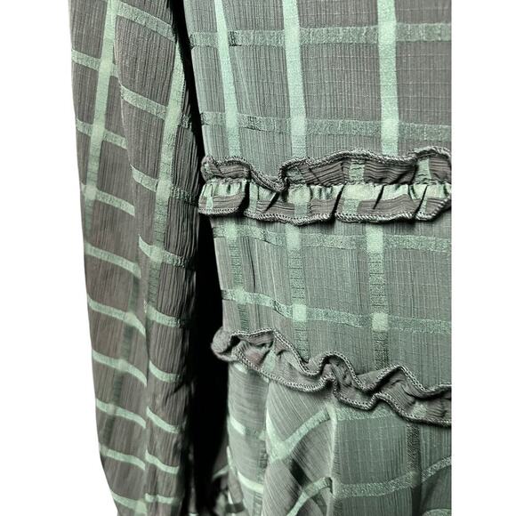 B. DARLIN Green windowpane check babydoll tiered ruffle sweetheart dress sz M - Picture 11 of 12
